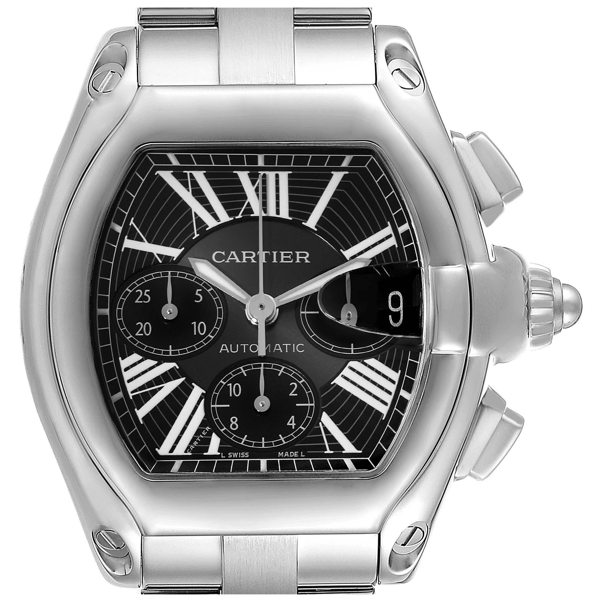 Cartier Roadster XL Chronograph Steel Mens Watch W62020X6 Box Papers For Sale