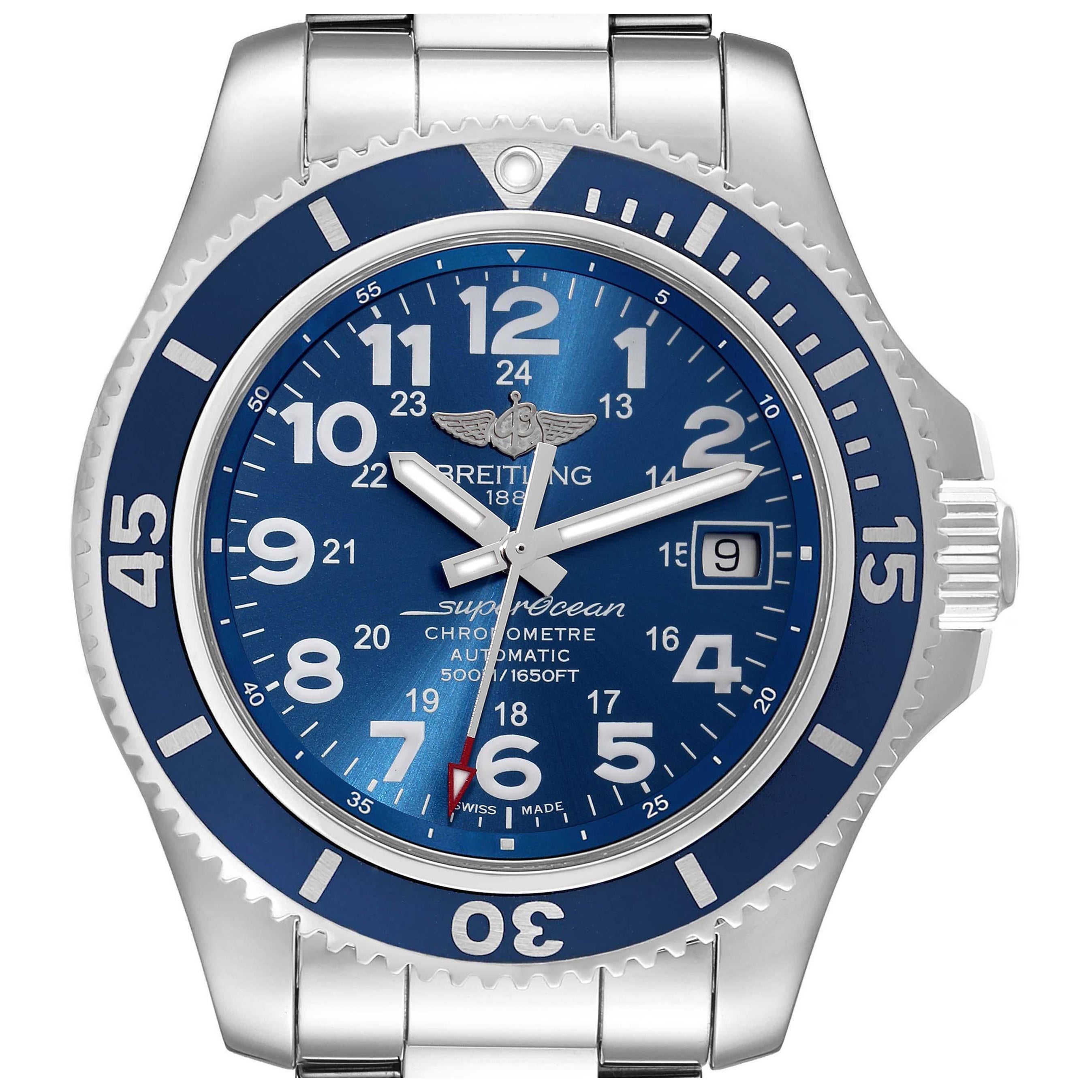 Stahl-Herrenuhr A17365 von Breitling Superocean II mit blauem Zifferblatt im Angebot