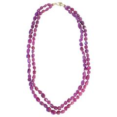 Ruby Bead Double Strand Necklace with 18k Gold Clasp 4