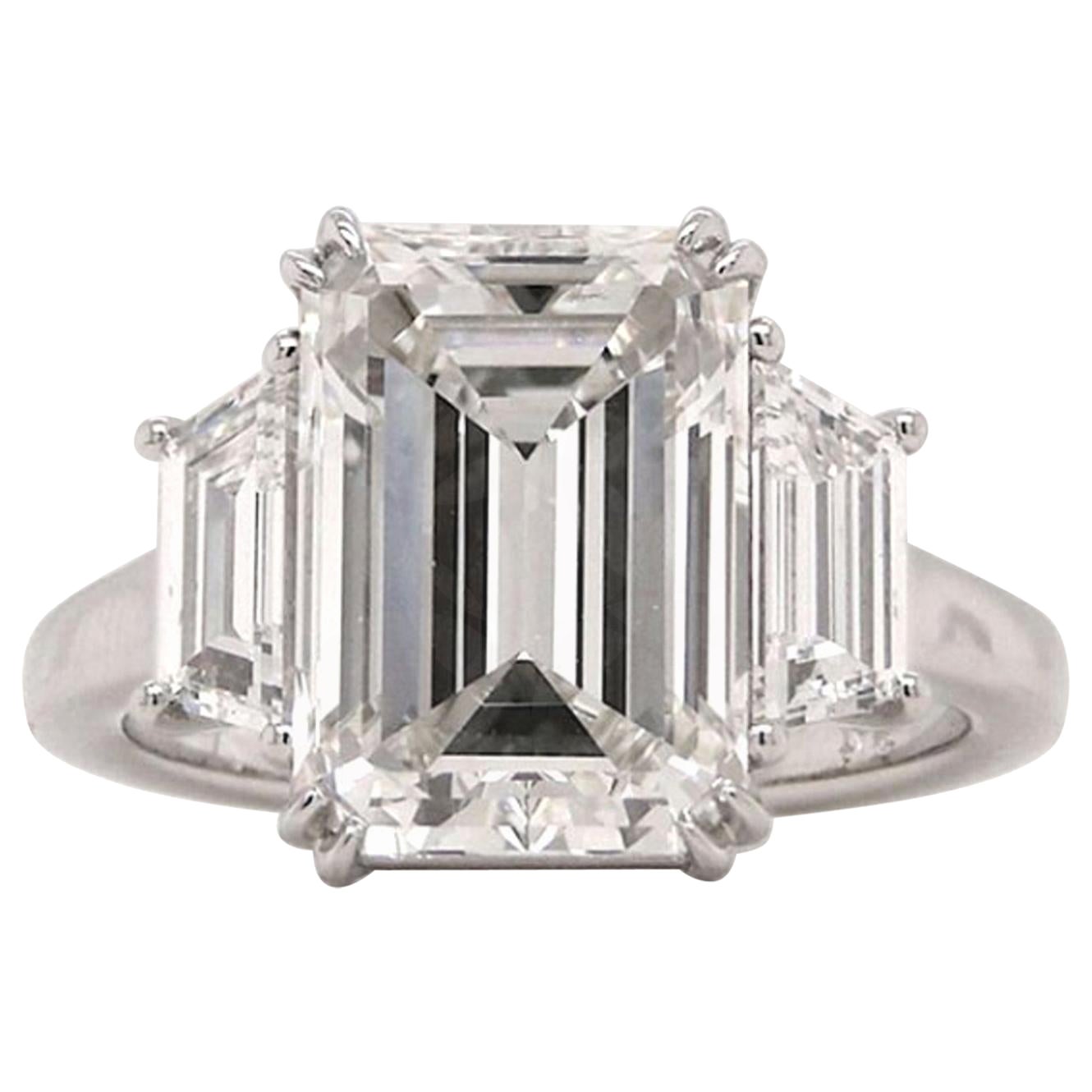 Exceptional GIA Certified 4.02 Carat Excellent Cut Emerald Cut Diamond Ring For Sale