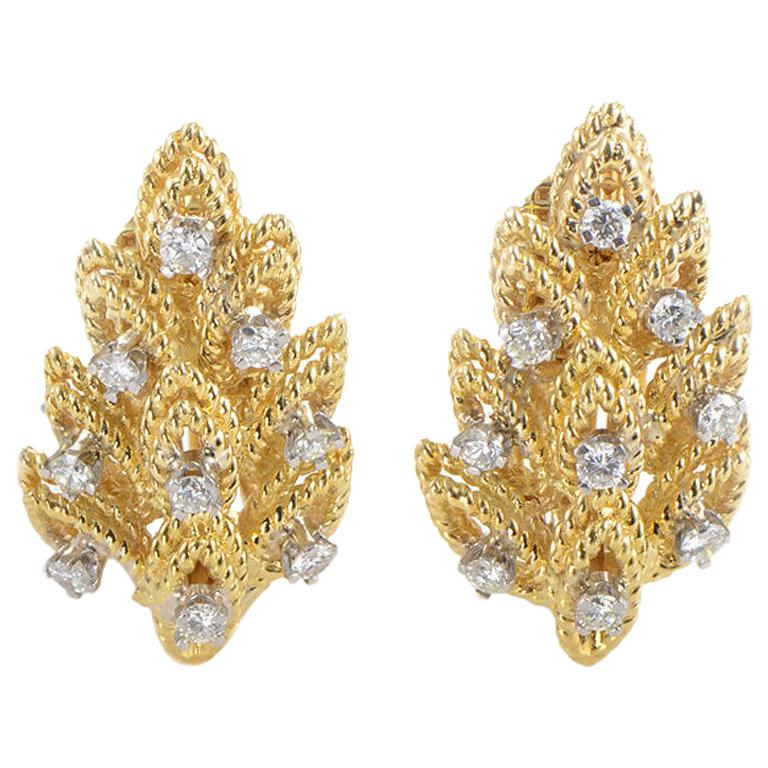 Tiffany and Co. Diamond Gold Leaf Clip-On Earrings at 1stDibs