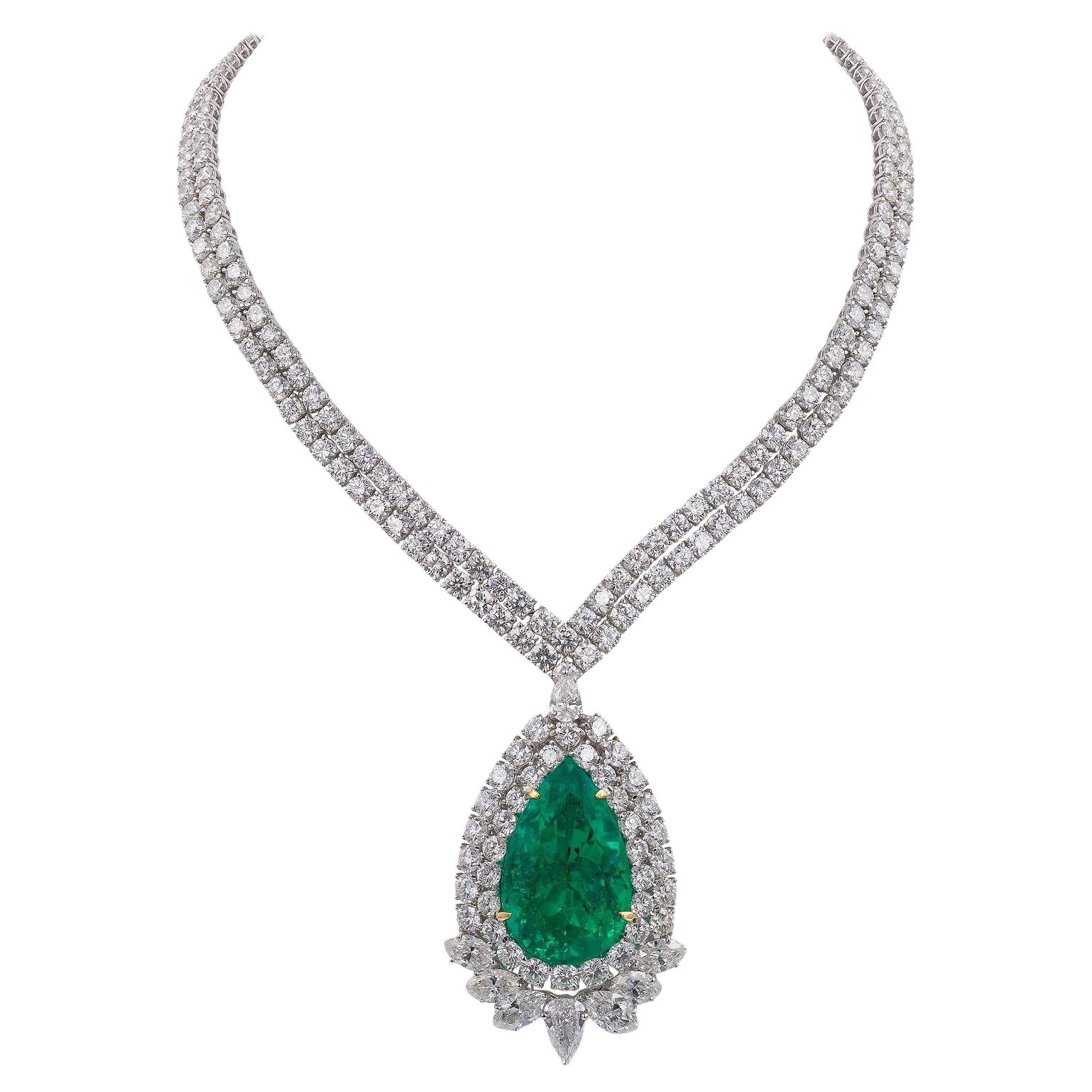 AGL Certified 47.76 Carat Colombian Emerald Diamond Pendant Necklace
