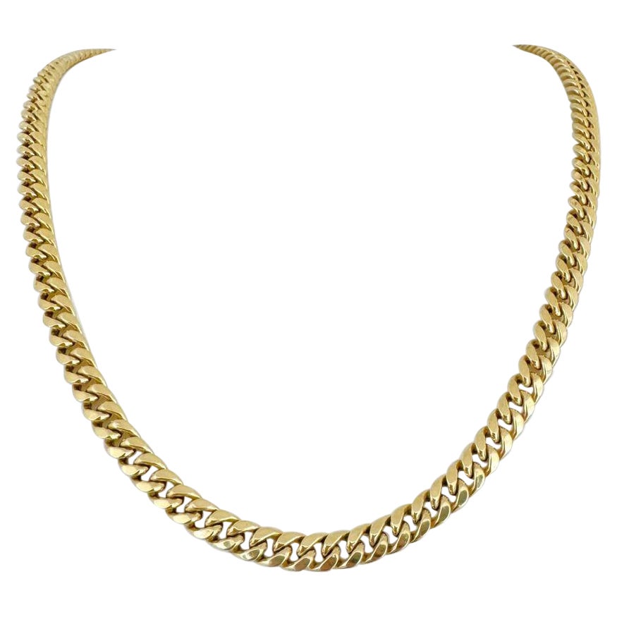 Collier à maillons cubains creux pour hommes en or jaune 14 carats  en vente