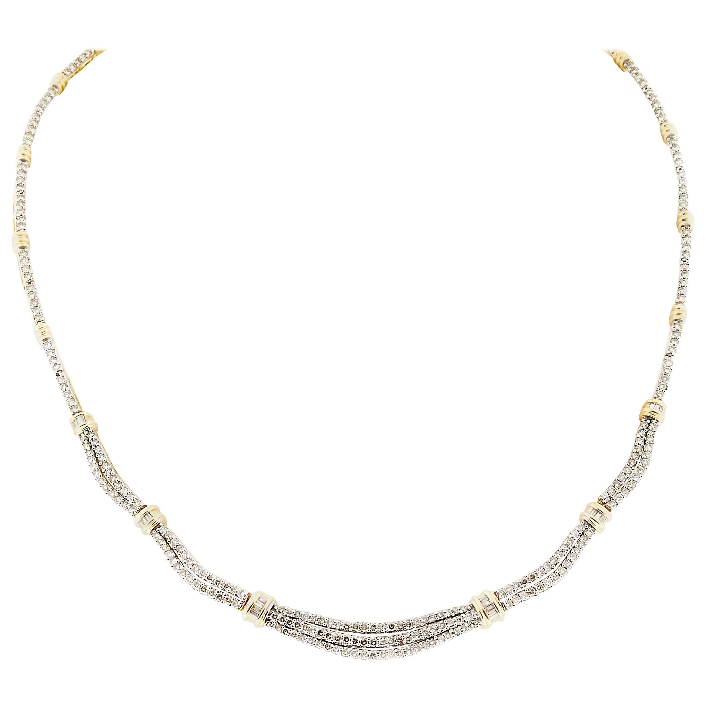  Diamond Three Row Gold Necklace