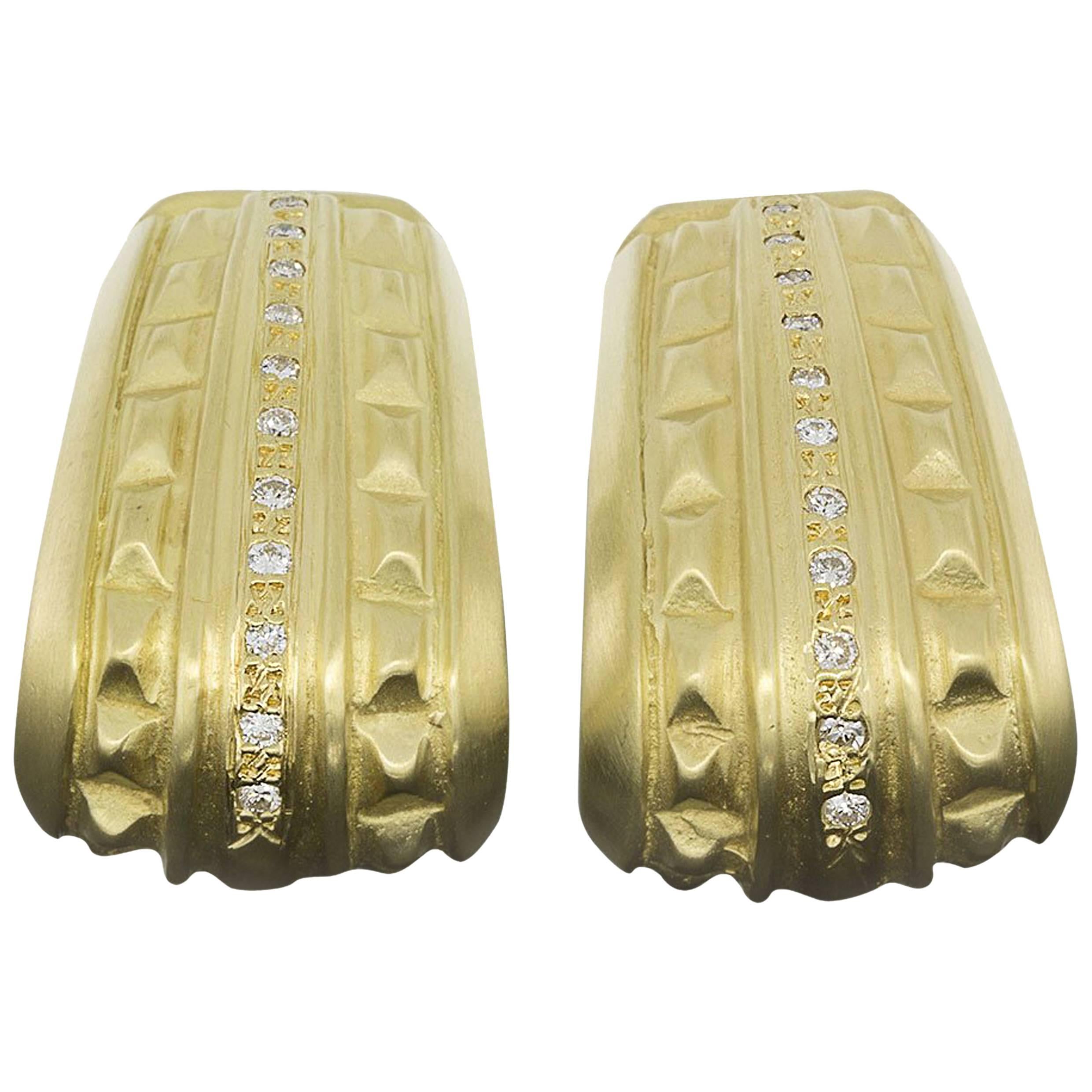 Diamond Matte Finish Gold Structural Hoop Earrings