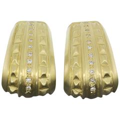 Diamond Matte Finish Gold Structural Hoop Earrings 12