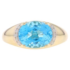Gelbgold Blauer Topas Diamantring - 14k Oval 3,58ctw Ost-West