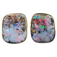 Retro Boulder Opal Yellow Gold Earrings