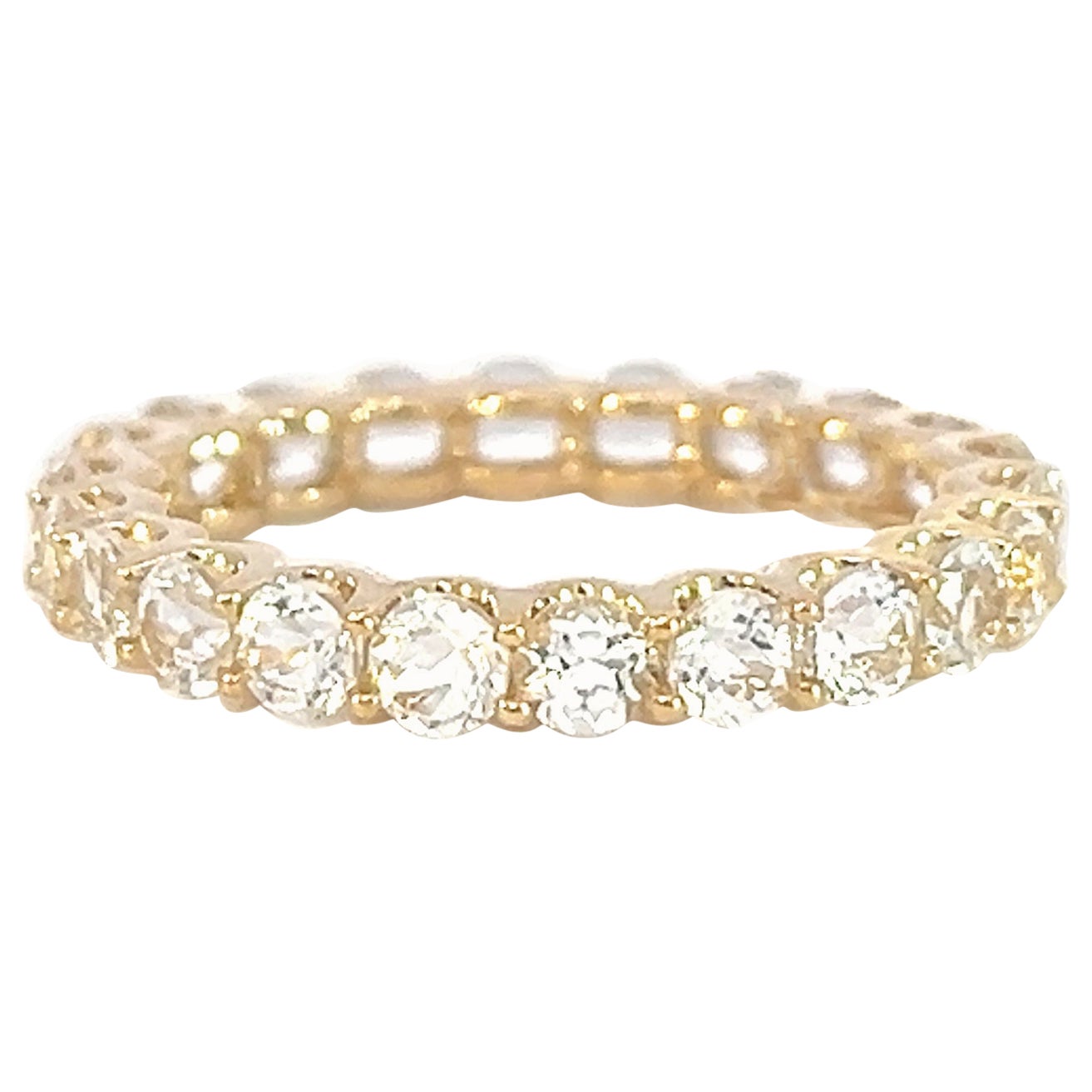 Classic 14k Yellow Gold 2.95 Carat Round Topaz Eternity Band Ring For Sale