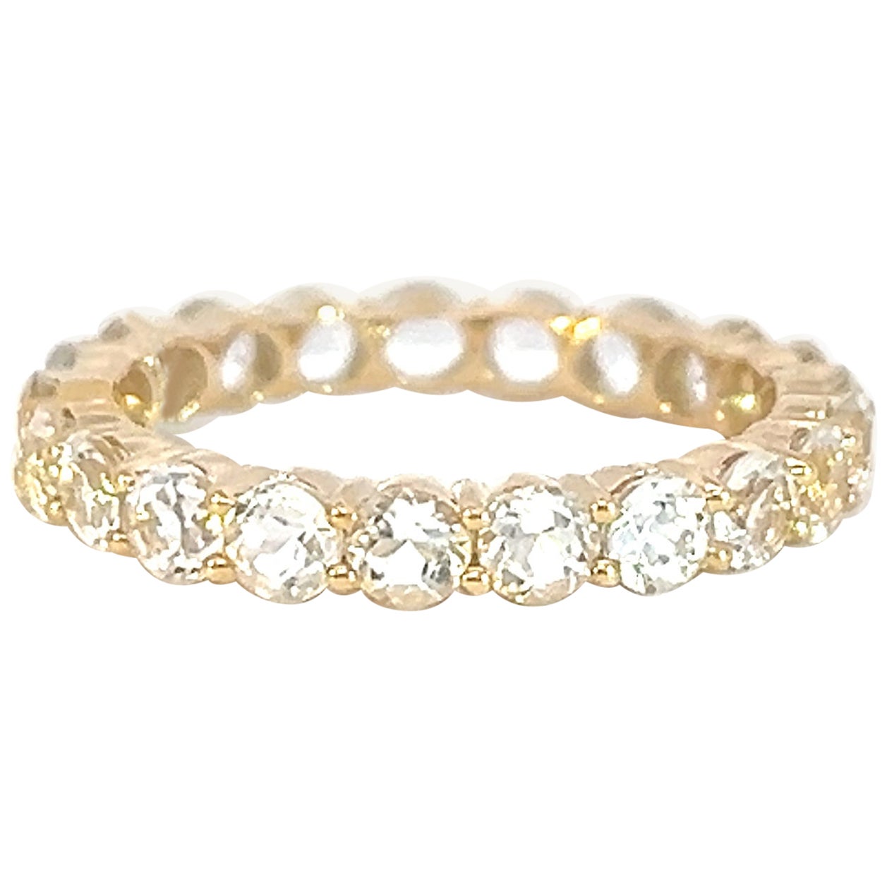 Classic 14k Yellow Gold 2.81 Carat Round Topaz Eternity Band Ring For Sale