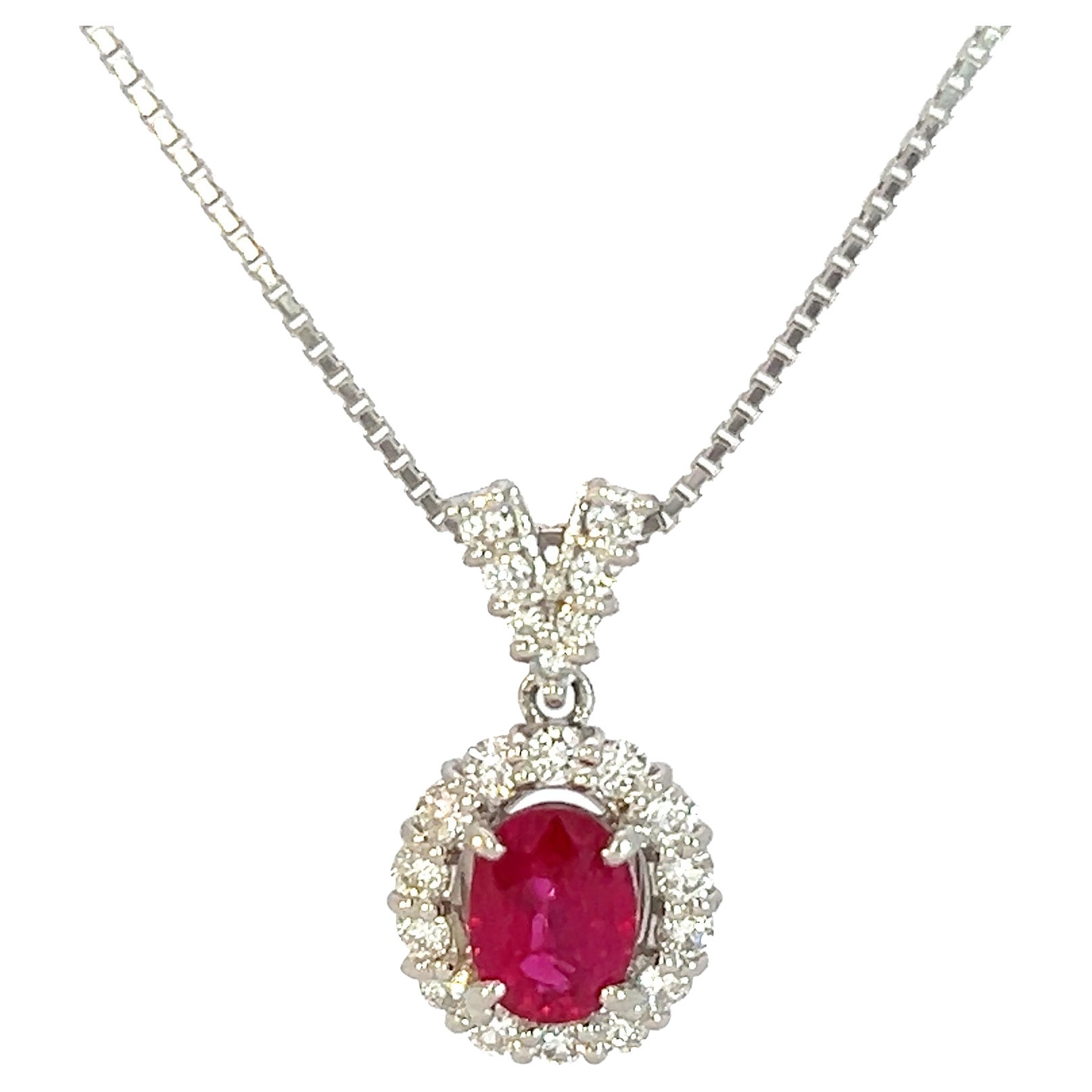 Rare GIA Platinum gold .94 crt Vivid Red Ruby Burmese .4 crt Diamond Necklace
