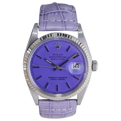 Vintage Rolex Stainless Steel Oyster Perpetual Datejust with Custom Purple Dial 1970's
