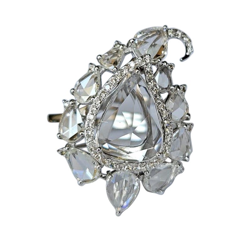 Verlobungsring aus 18 Karat Gold, Art-déco-Stil, 3,15 Karat Diamanten im Rosenschliff im Angebot