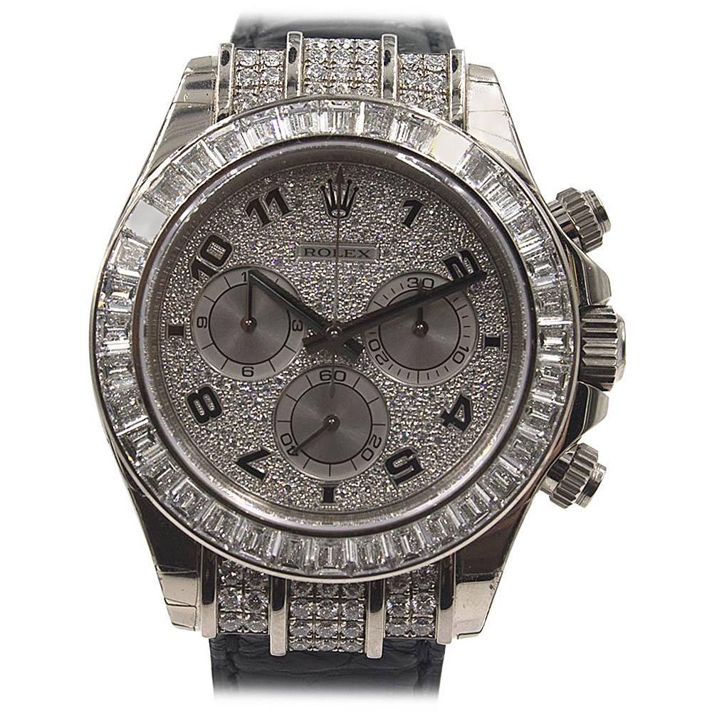 Rolex White Gold Diamonds Daytona Cosmograph Automatic Wristwatch
