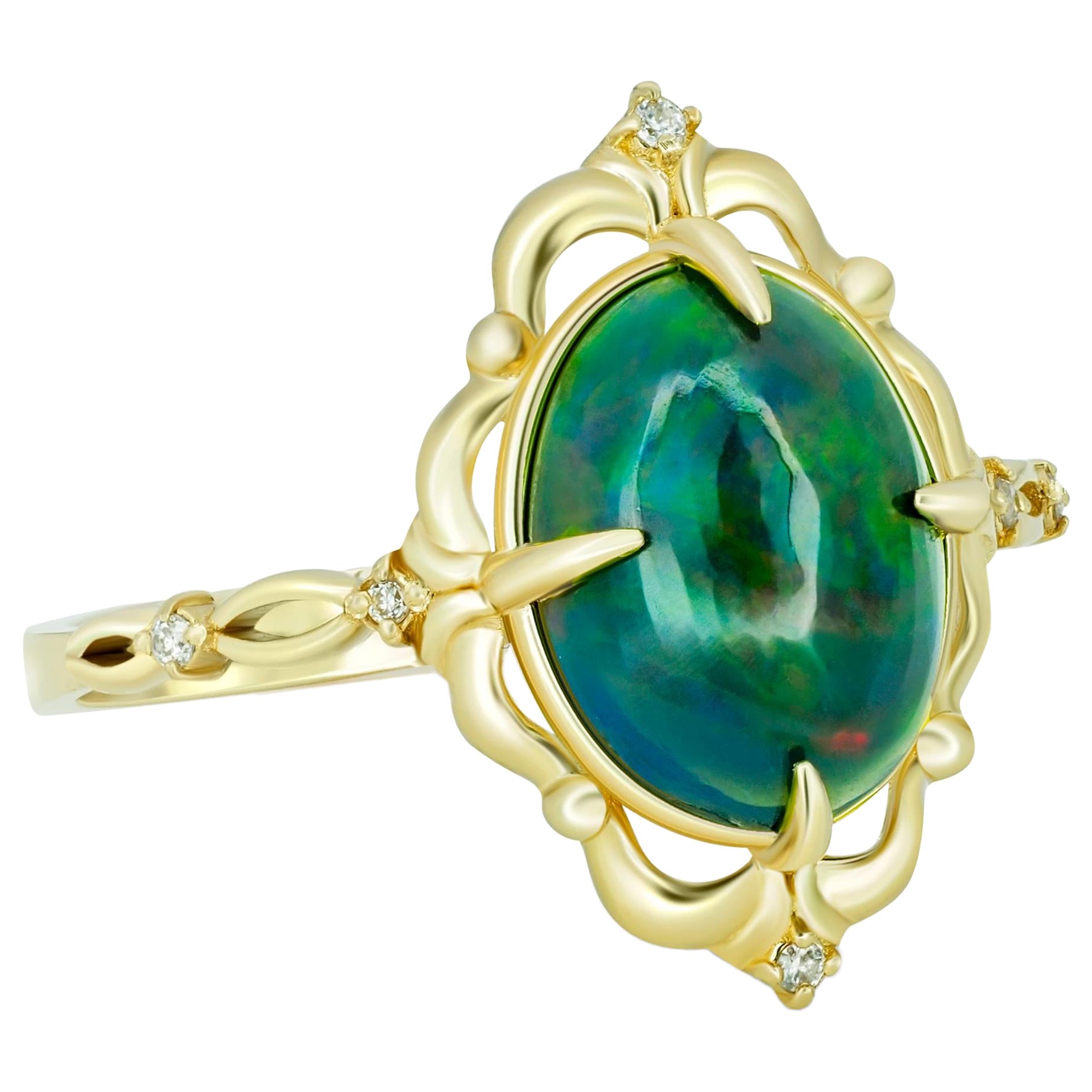 Ring aus 14k Gold mit schwarzem Opal. 