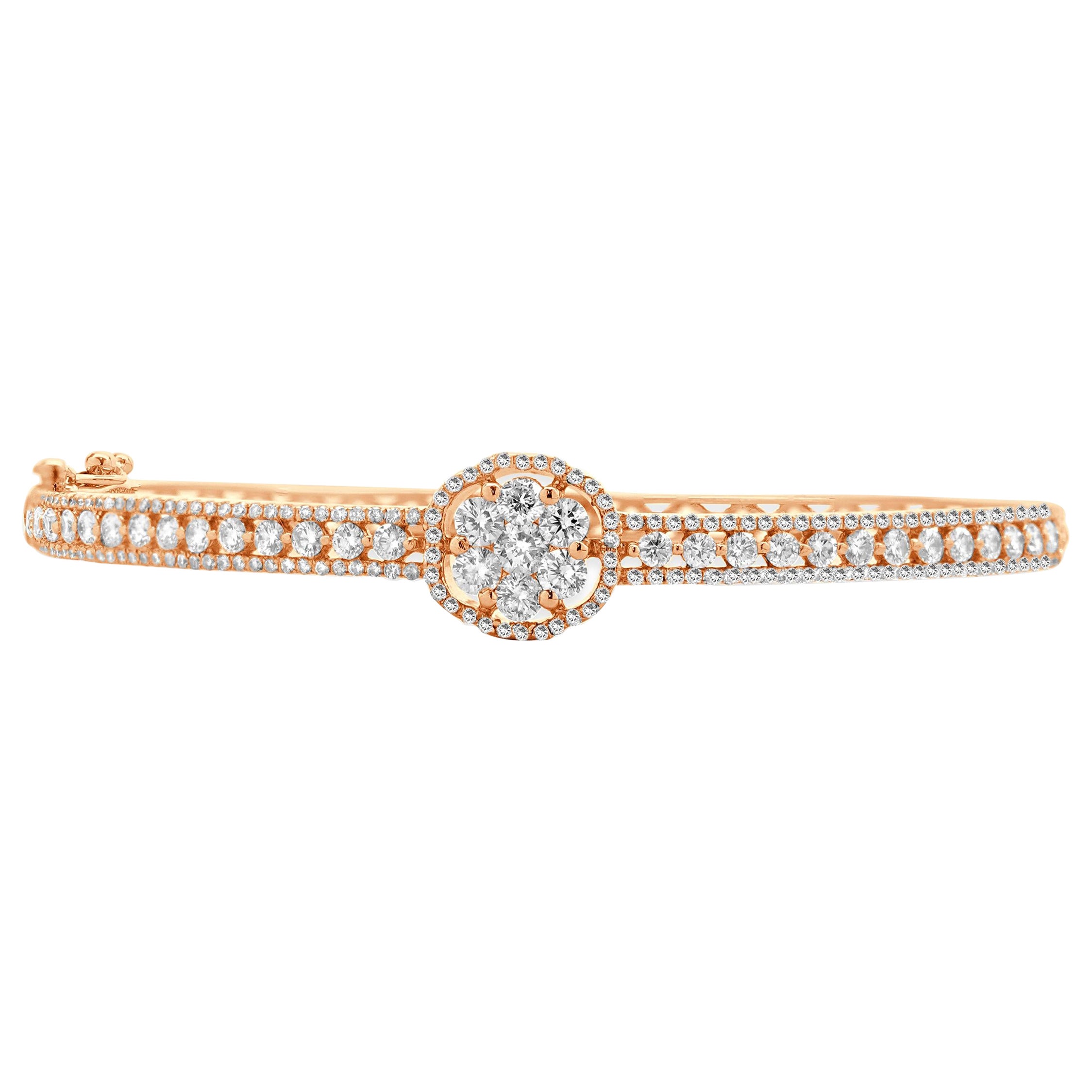 14 Karat Rose Gold Diamond Flower Bangle Bracelet