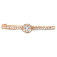 14 Karat Rose Gold Diamond Flower Bangle Bracelet