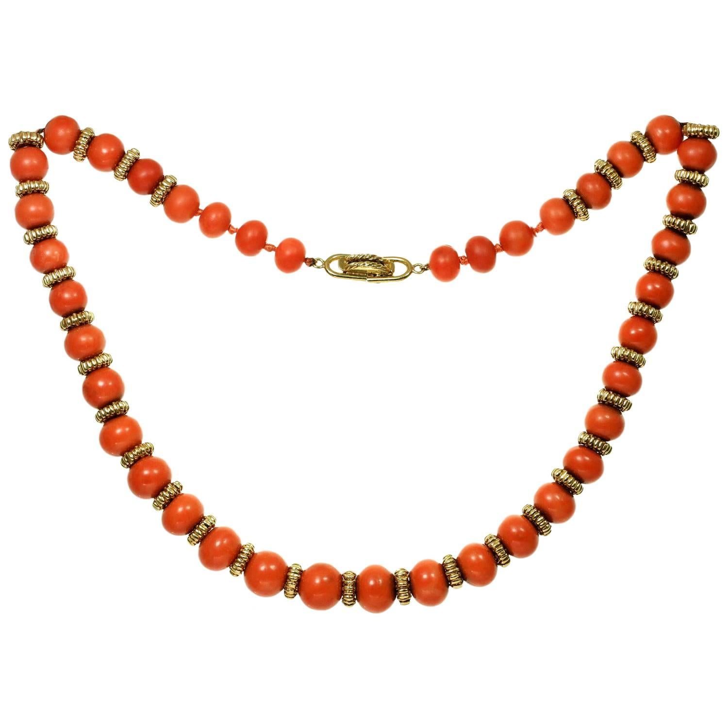 1960s Van Cleef & Arpels Coral Gold Bead Necklace