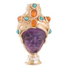 Blackamoor Gold-Edelsteinring mit Amethyst, Opal und Diamanten