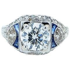 Impeccable Art Deco Diamond and Sapphire Engagement Ring