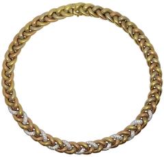 Diamond Three Color Braided Gold Necklace