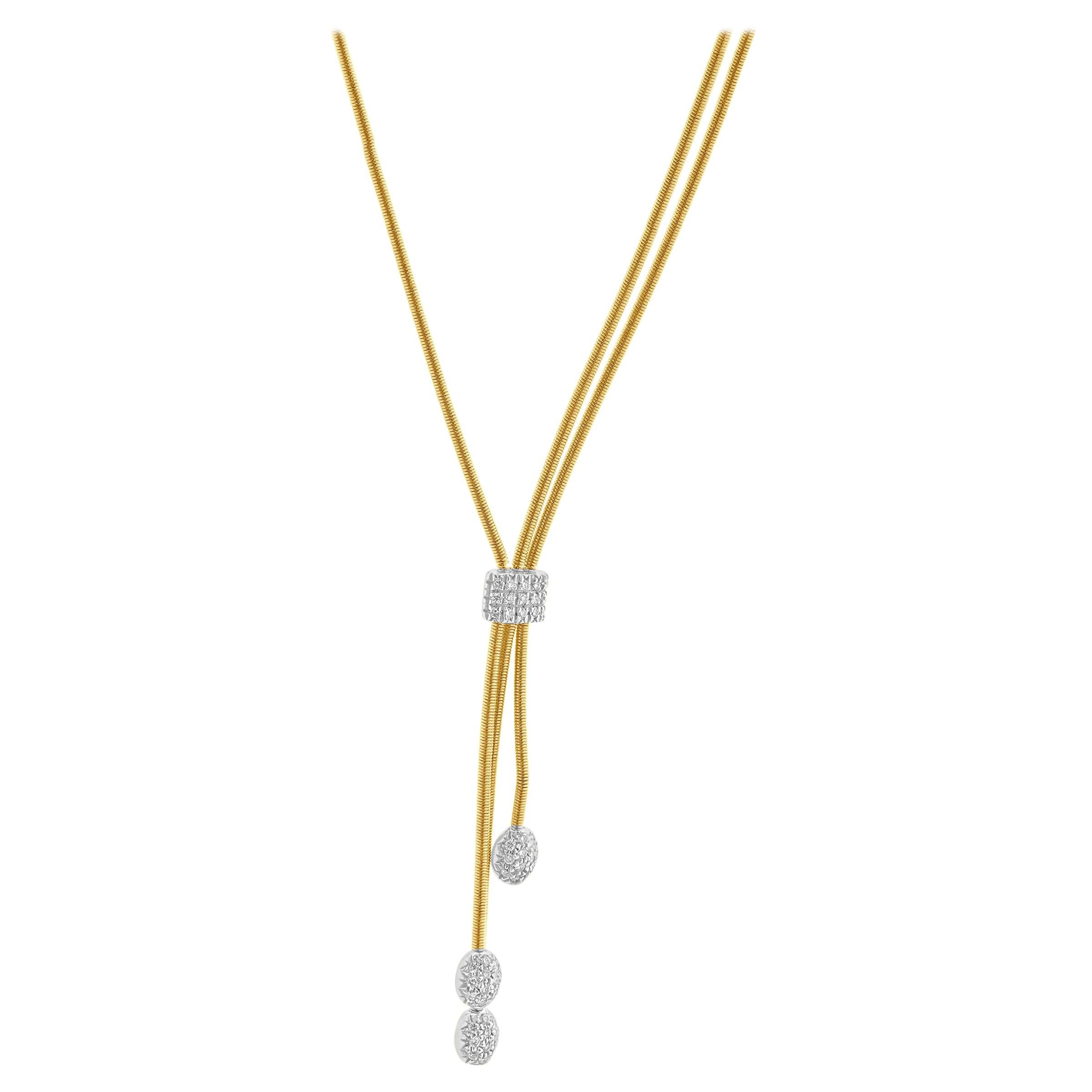 Marco Bicego 18 Karat Yellow & White Diamond Lariat Necklace For Sale