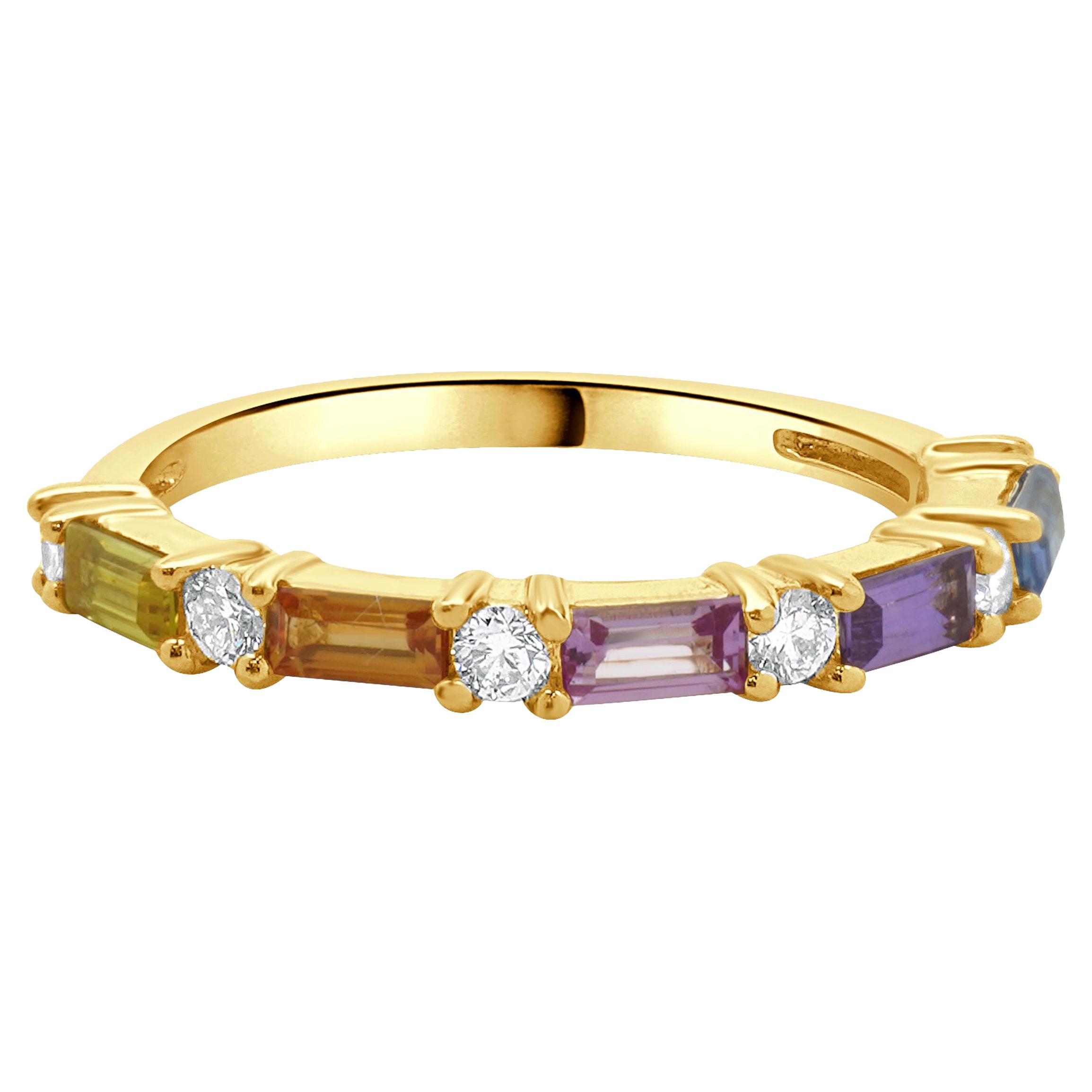 18 Karat Yellow Gold Rainbow Sapphire and Diamond Alternating Band For Sale