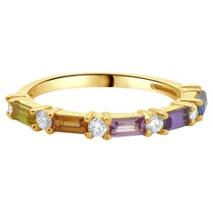 18 Karat Yellow Gold Rainbow Sapphire and Diamond Alternating Band