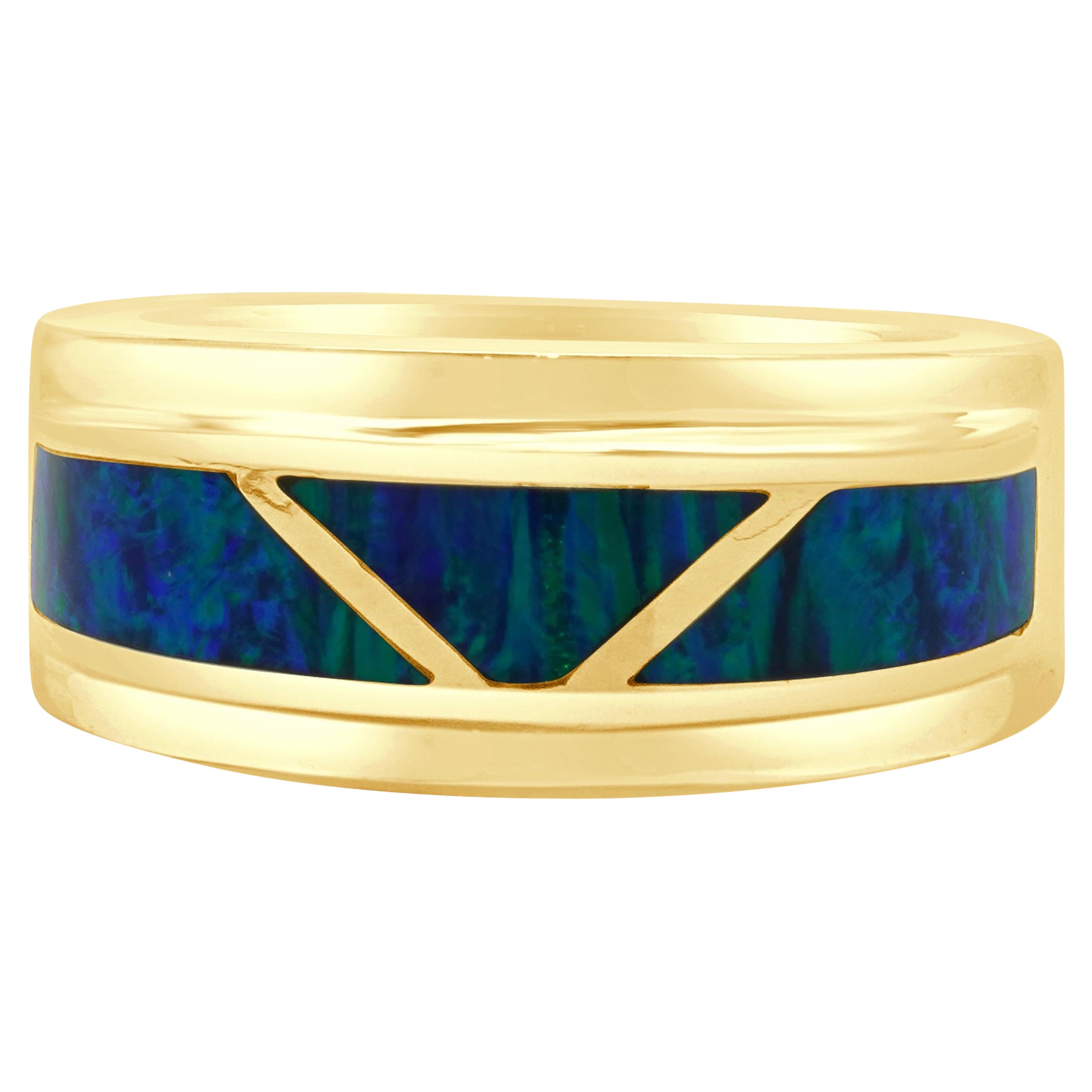 14 Karat Yellow Gold Black Opal Inlay Ring For Sale