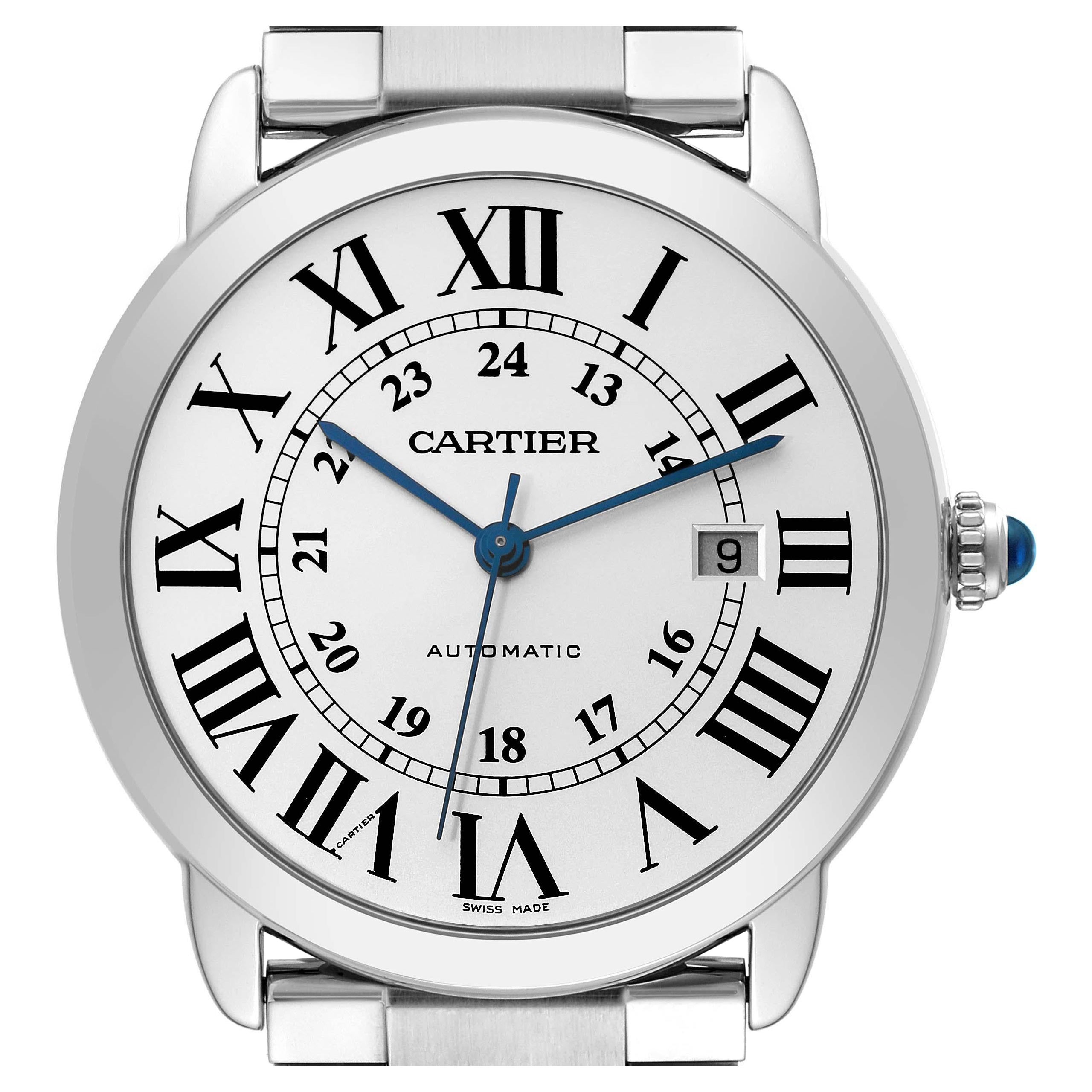 Cartier Ronde Solo XL Montre automatique pour hommes avec cadran argenté W6701011 carte en vente