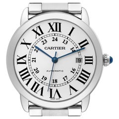 Cartier Ronde Solo XL Automatik-Herrenuhr W6701011 mit silbernem Zifferblatt und Kartenetui