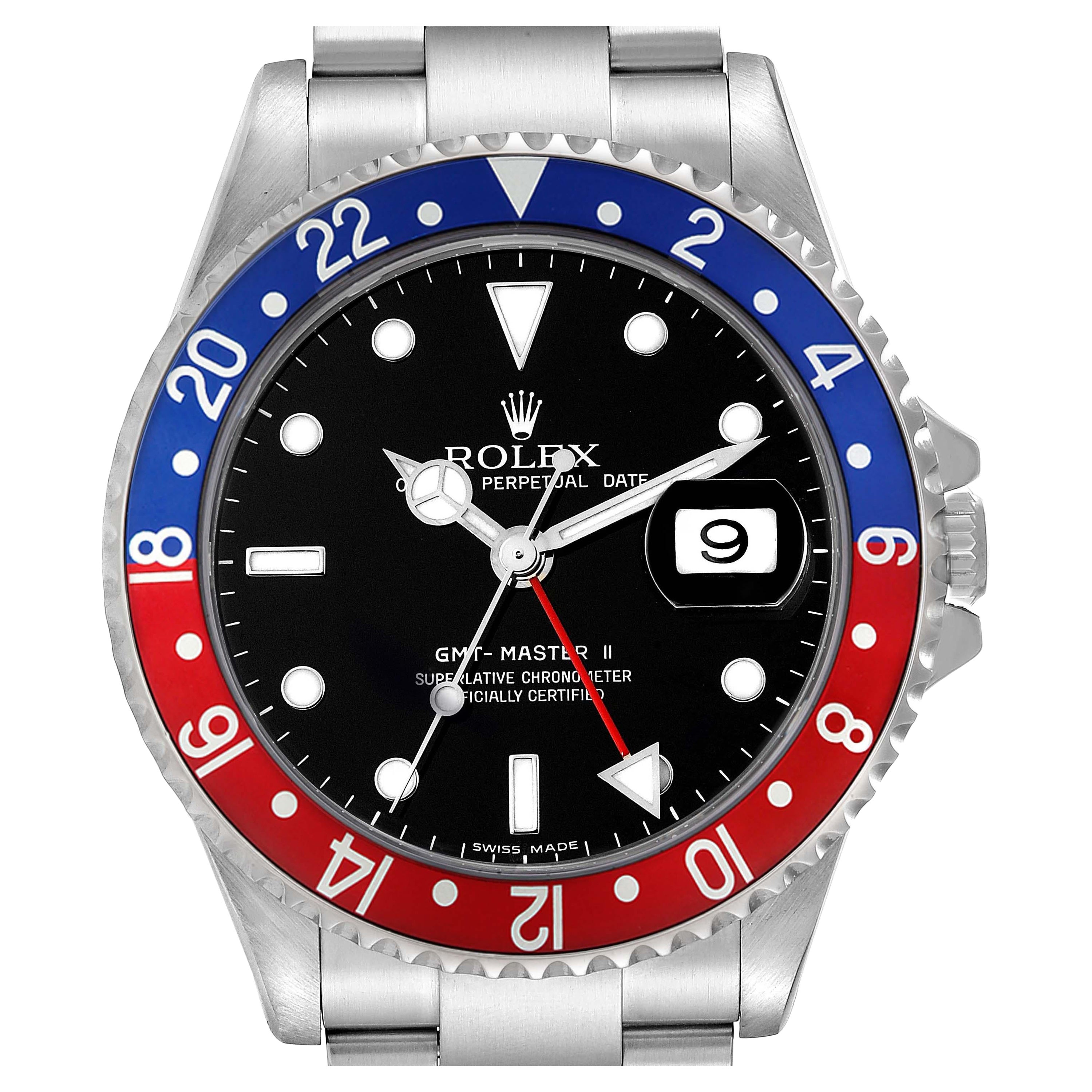 Rolex GMT Master II Blue Red Pepsi Error Dial Steel Mens Watch 16710 Box Papers For Sale