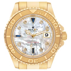 Used Rolex Yachtmaster Yellow Gold Mother of Pearl Diamond Sapphire Serti Mens Watch