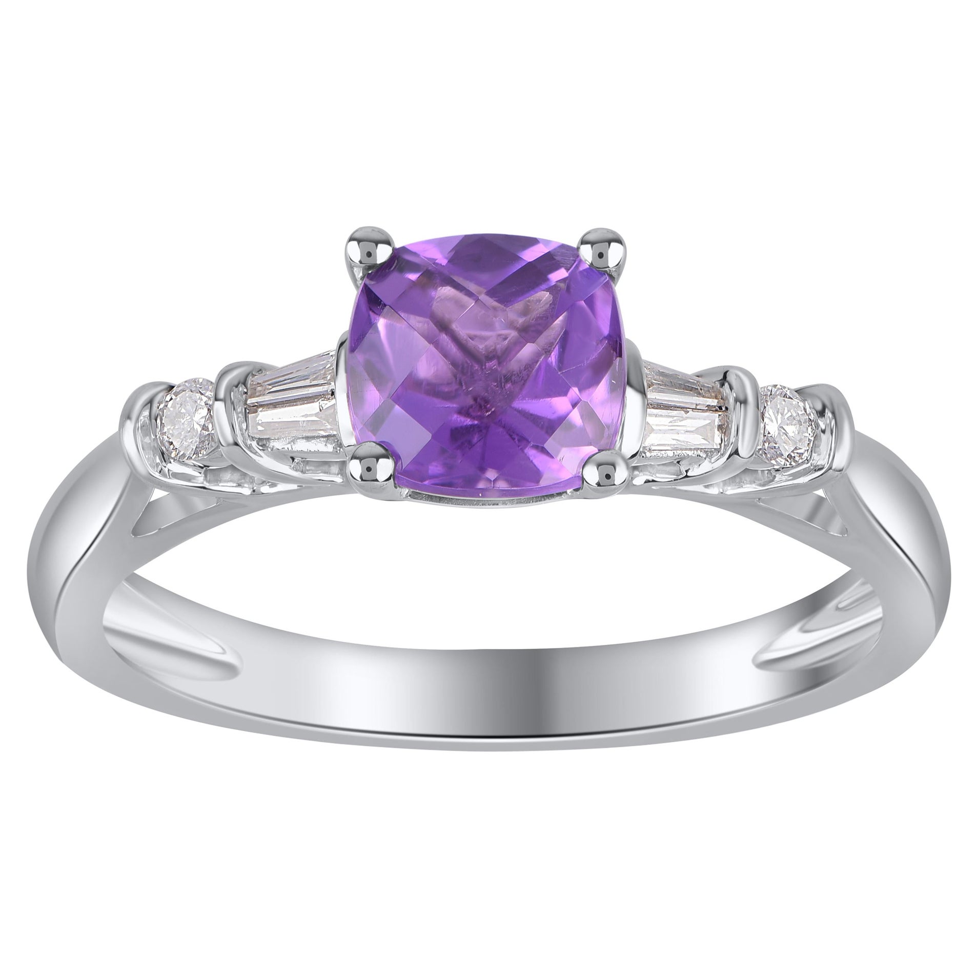 TJD 1.0 Carat Amethyst & Diamond 14 Karat White Gold Solitaire Anniversary Ring For Sale