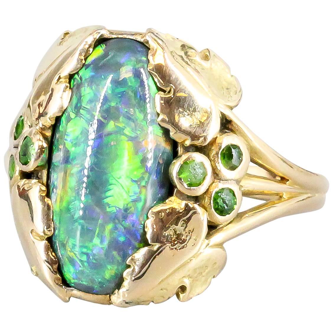 LOUIS COMFORT TIFFANY & CO. Black Opal Emerald Gold Ring