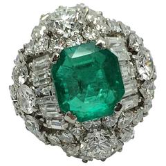 Vintage 5 Carat Emerald Diamond Platinum Ring