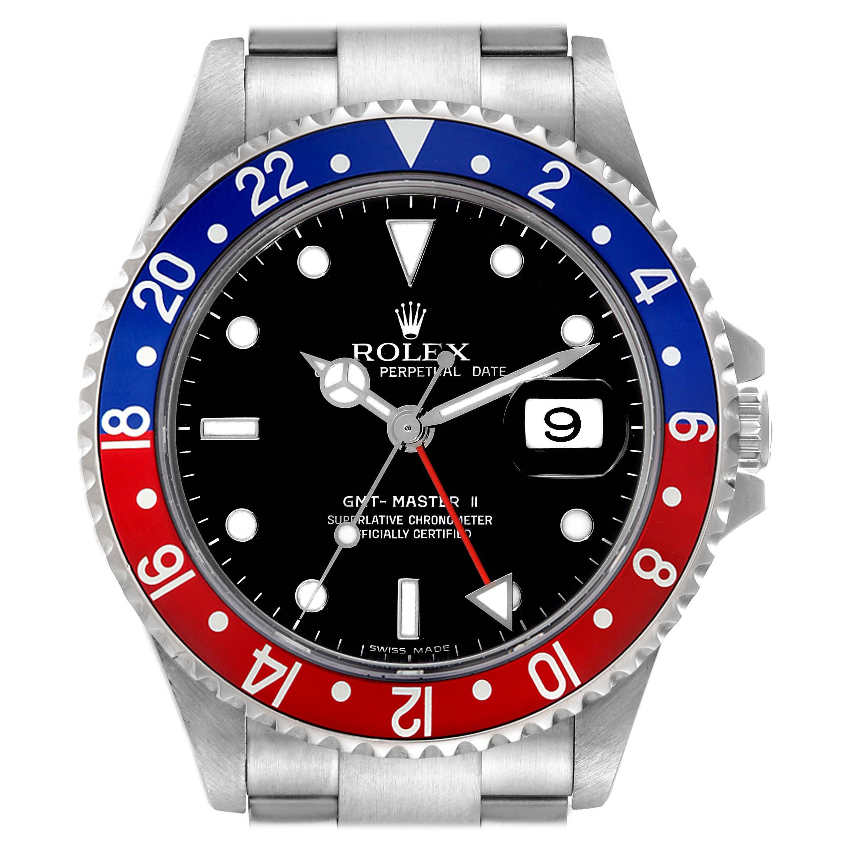 Rolex GMT Master II Blue Red Pepsi Bezel Error Dial Steel Mens Watch 16710 For Sale
