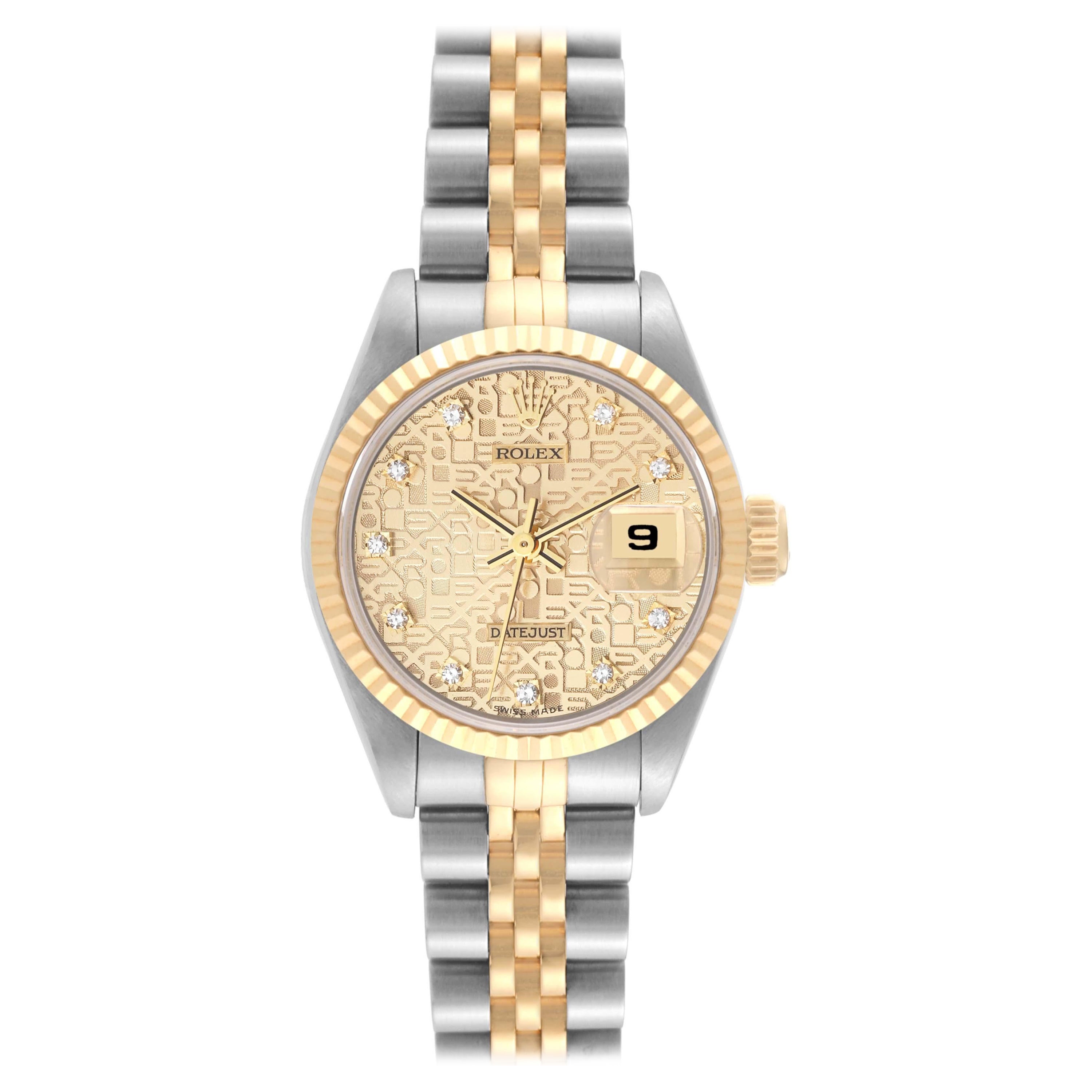 Rolex Datejust Anniversary Diamond Dial Steel Yellow Gold Ladies Watch 69173 For Sale