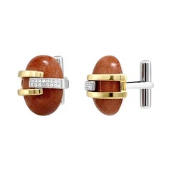 Diamond Aventurine White Gold Fine Jewellery Statement Cufflinks for Him