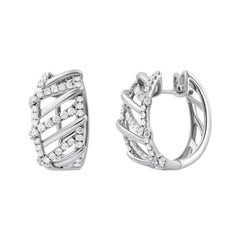 Boucles d'oreilles classiques en or blanc 14K avec diamants pour elle