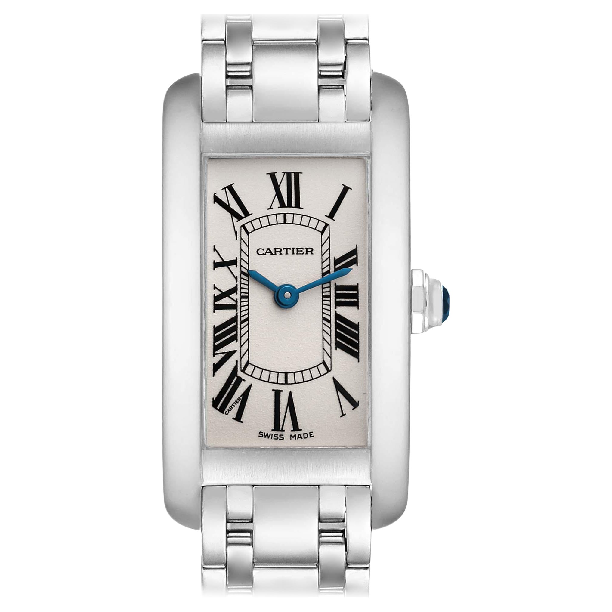 Cartier Tank Americaine Silver Dial White Gold Ladies Watch W26019L1 Box Papers For Sale