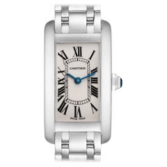 Cartier Tank Americaine Silver Dial White Gold Ladies Watch W26019L1 Box Papers