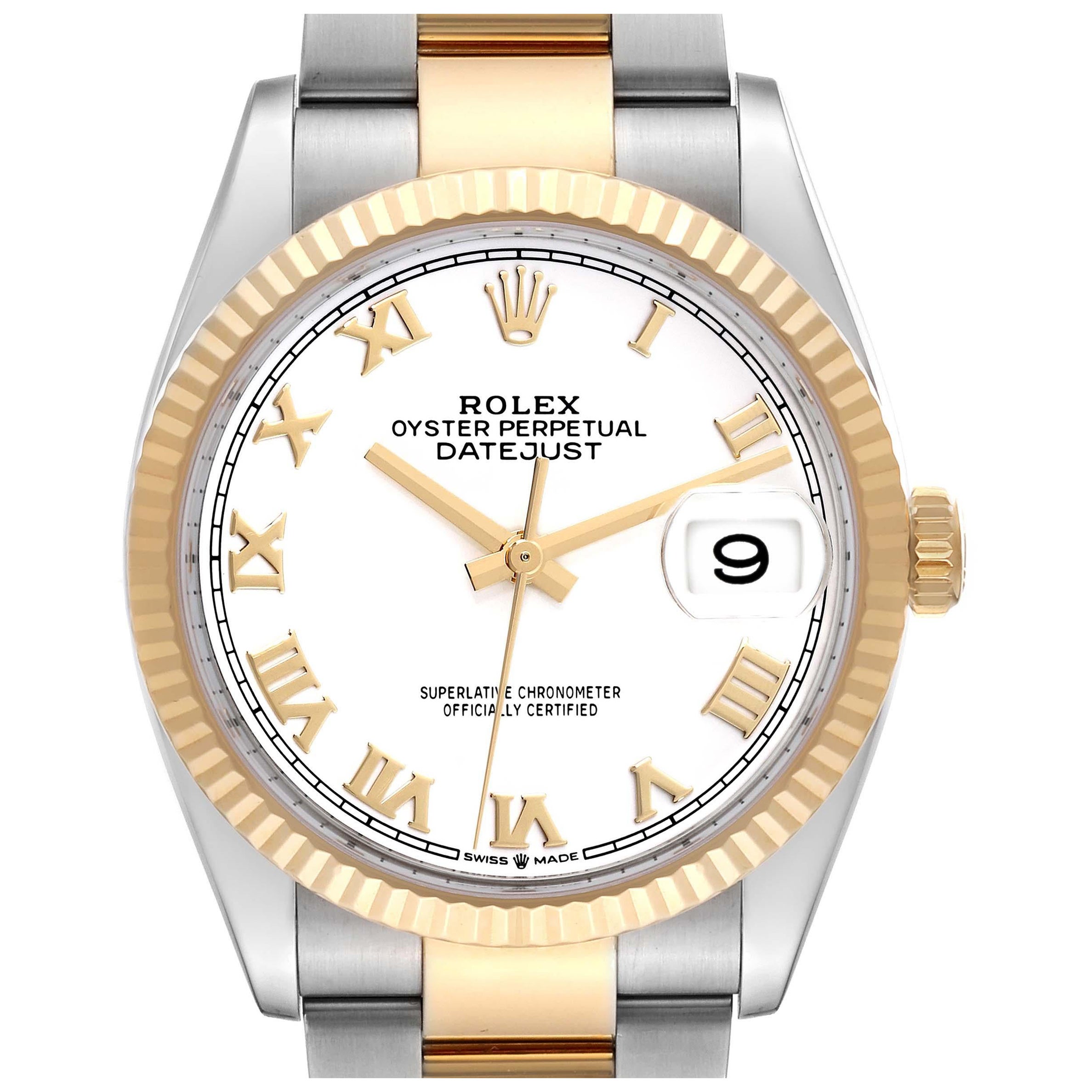 Rolex Datejust Steel Yellow Gold White Dial Mens Watch 126233 Box Card For Sale