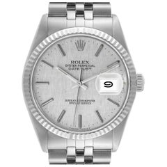 Rolex Datejust Steel White Gold Silver Linen Dial Vintage Mens Watch 16014