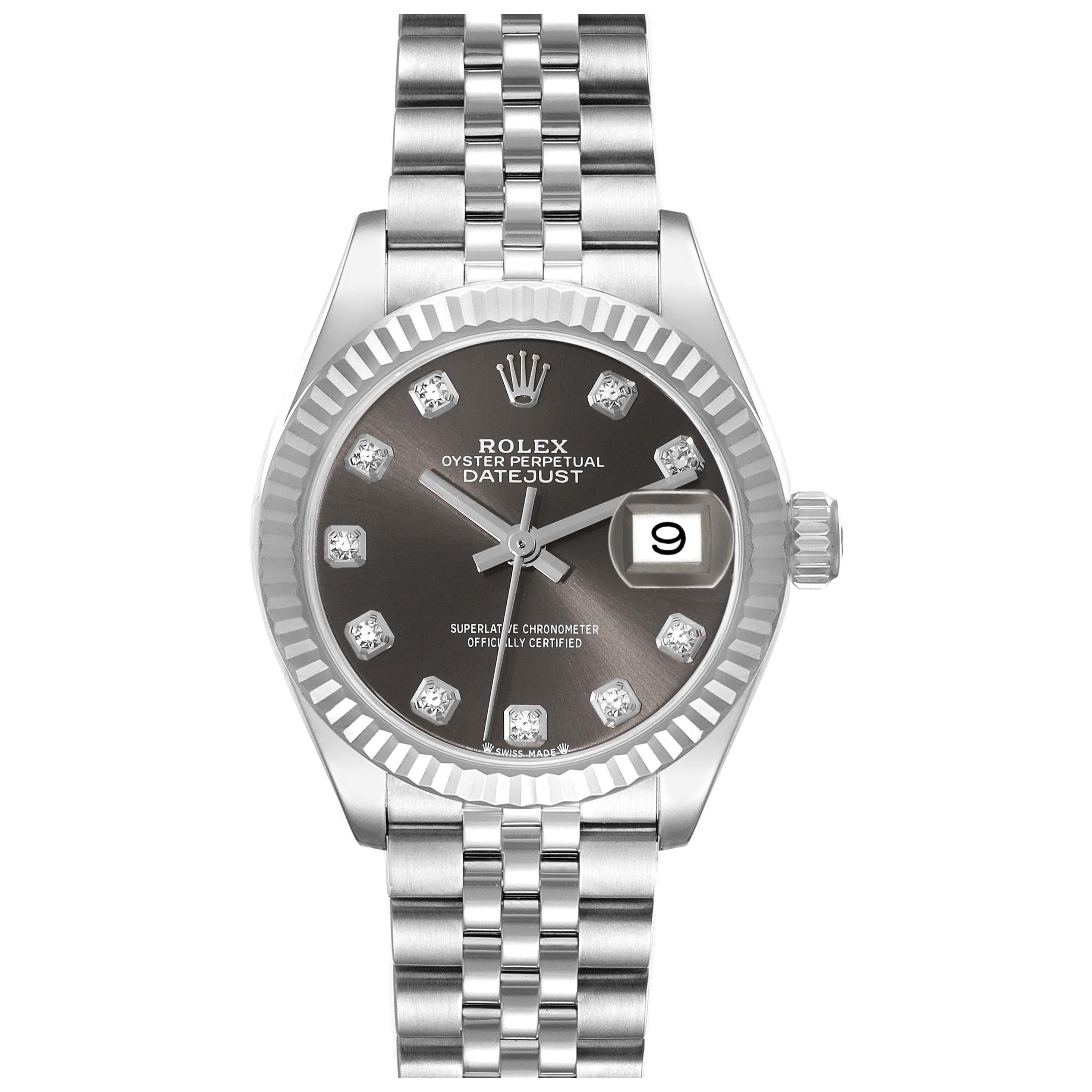 Rolex Datejust 28 Steel White Gold Diamond Dial Ladies Watch 279174 Box Card For Sale