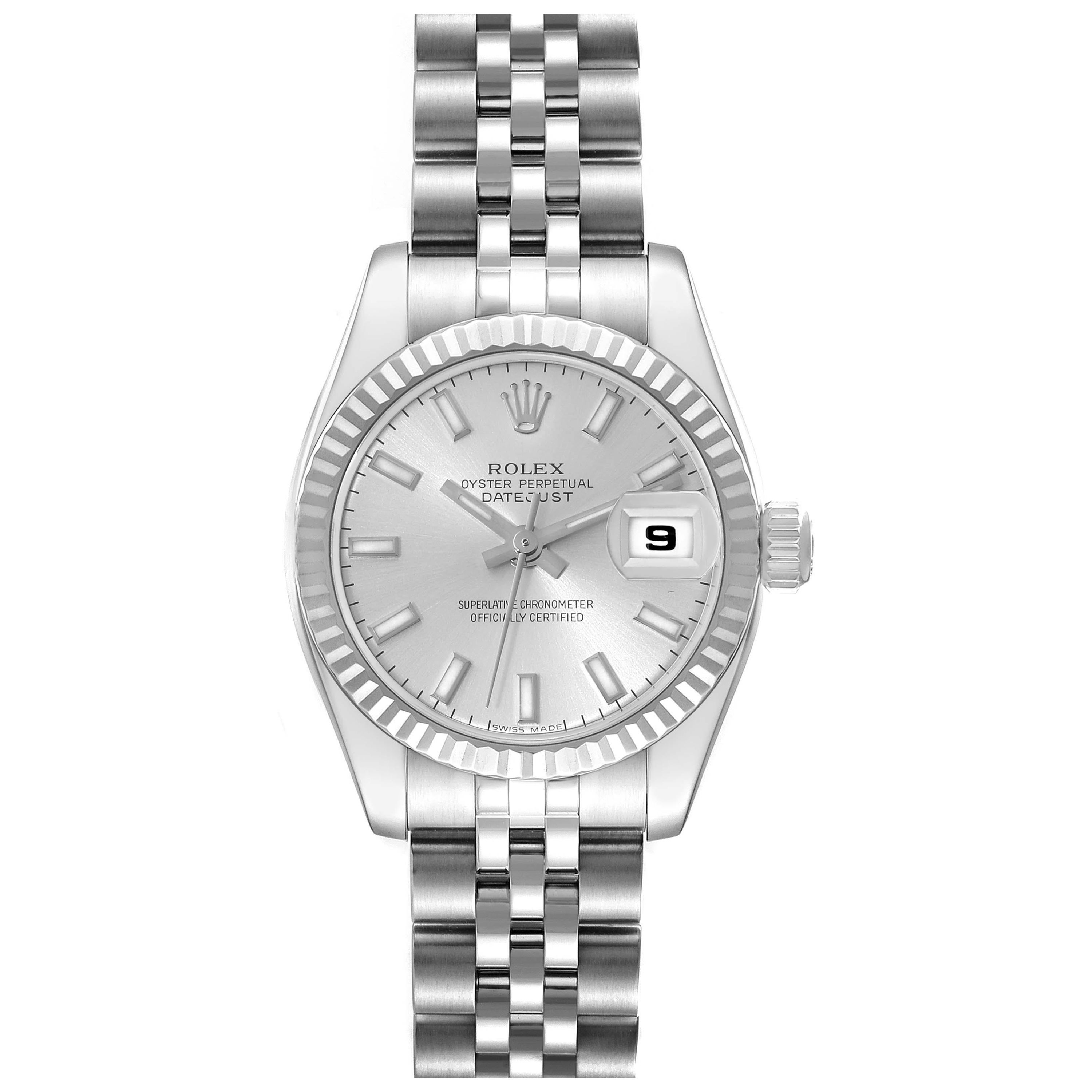 Rolex Datejust Steel White Gold Silver Dial Ladies Watch 179174 Box Papers