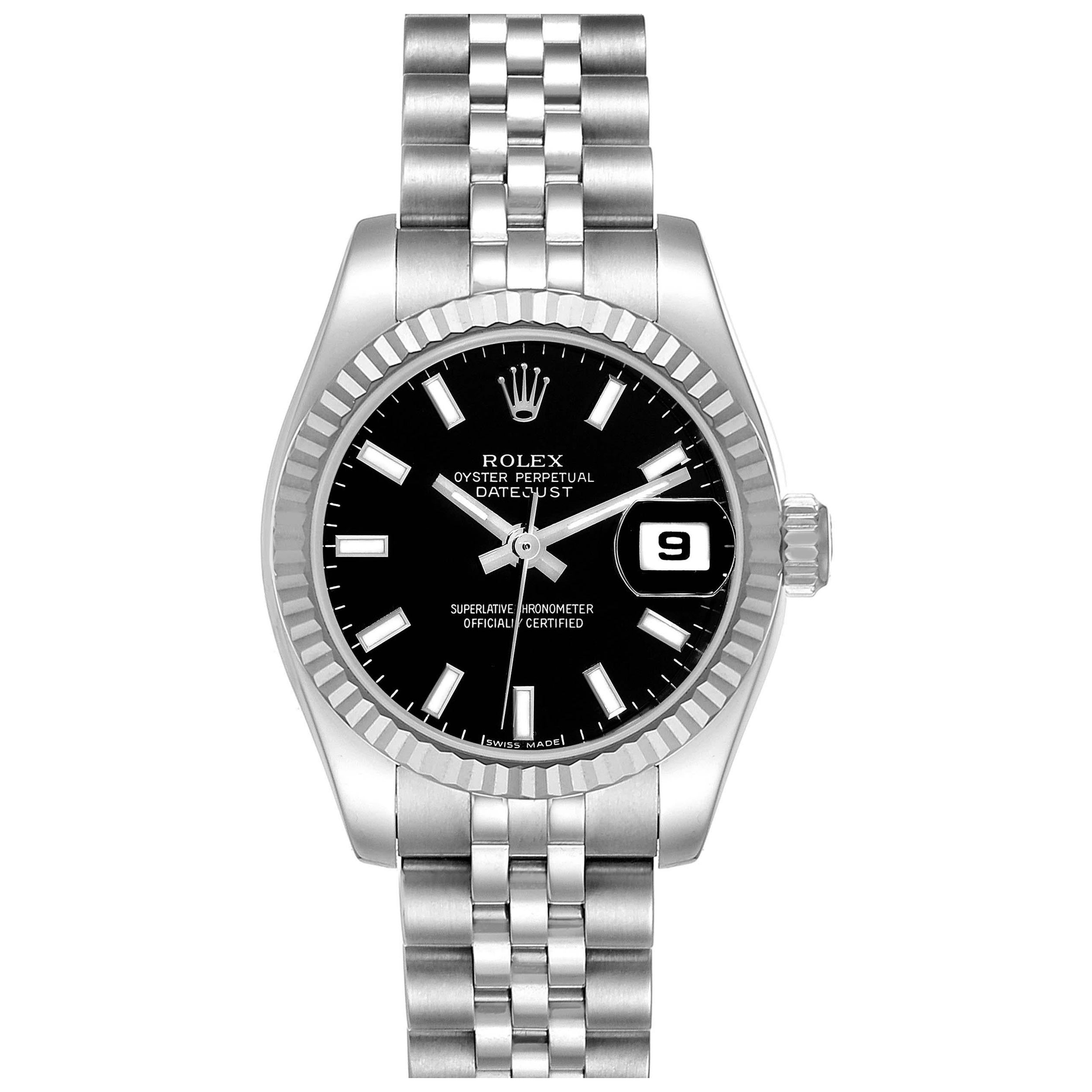 Rolex Datejust Steel White Gold Black Dial Ladies Watch 179174 Box Card