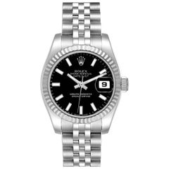 Rolex Datejust Steel White Gold Black Dial Ladies Watch 179174 Box Card