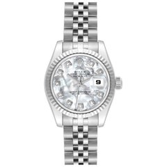 Rolex Datejust Steel White Gold Mother of Pearl Diamond Dial Ladies Watch 179174