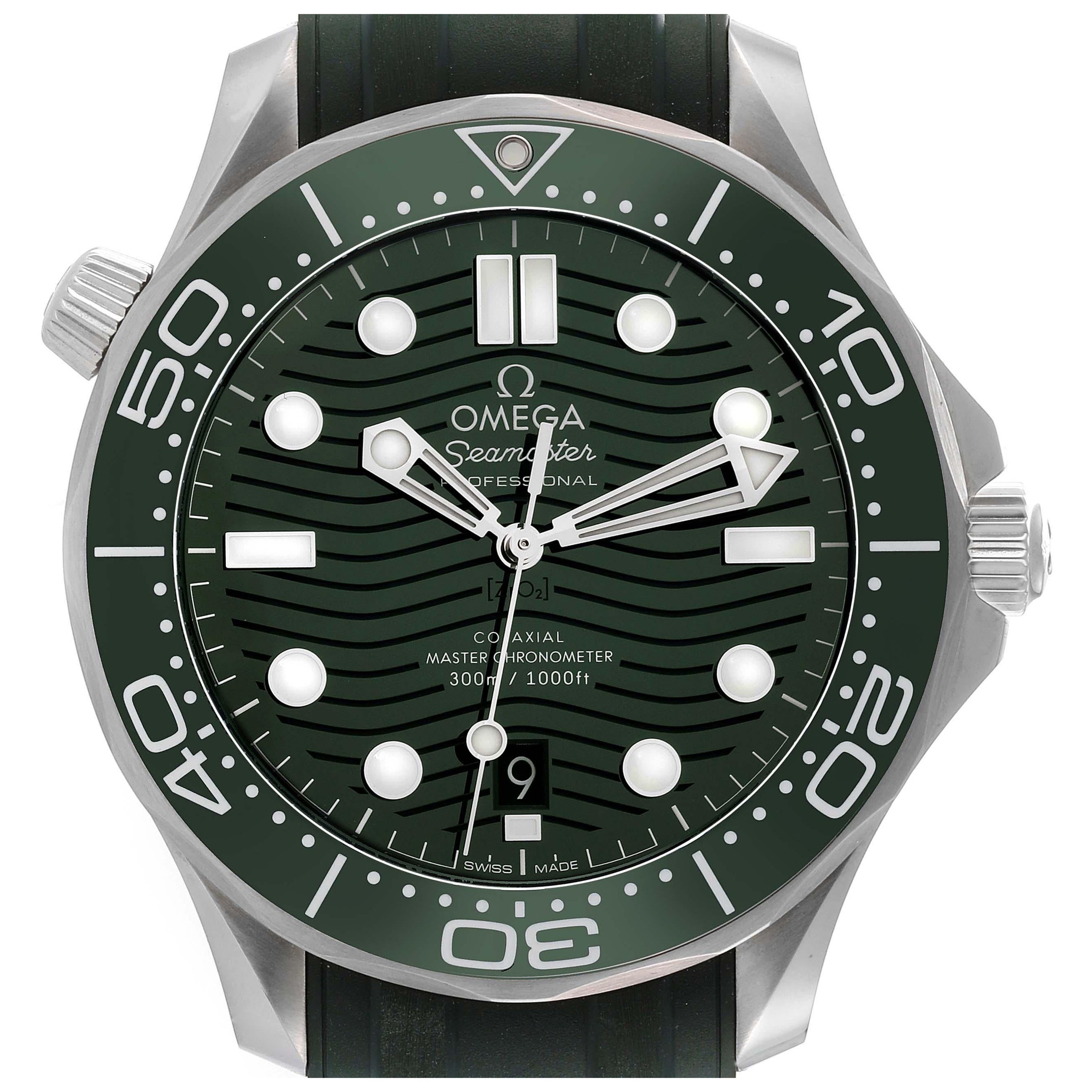 Omega Seamaster Diver Green Dial Steel Mens Watch 210.32.42.20.10.001 Box Card